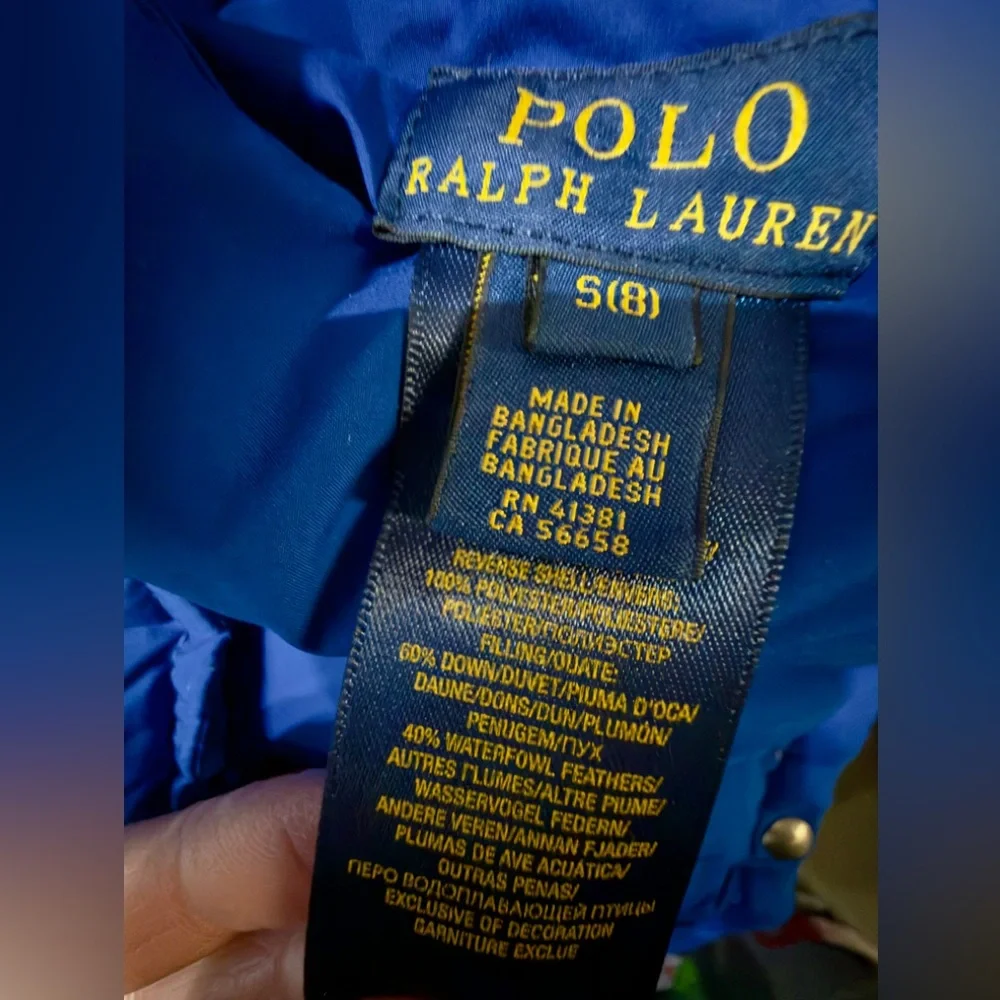 Polo Ralph Lauren Blue Goose Down Puffer Vest Reversible Youth 5 (8) Preppy Logo